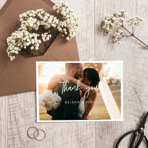 Mariage de script blanc moderne photo petit Merci