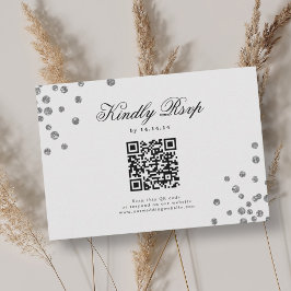 Mariage de script élégant QR RSVP Silver Confetti