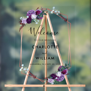 Mariage de script floral violet Bienvenue