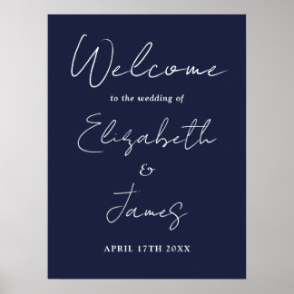 Mariage de script minimaliste bleu marine Affiche 