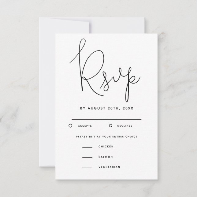 Mariage de script moderne RSVP avec choix de repas (Devant)