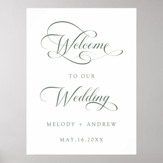 Mariage de script romantique Sage Green Affiche de (Devant)