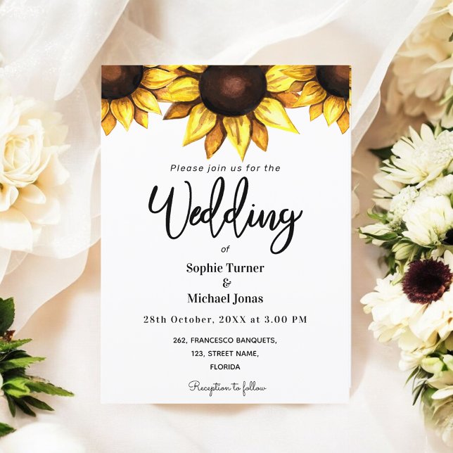 Mariage de tournesol blanc jaune Floral Invitation (Créateur téléchargé)