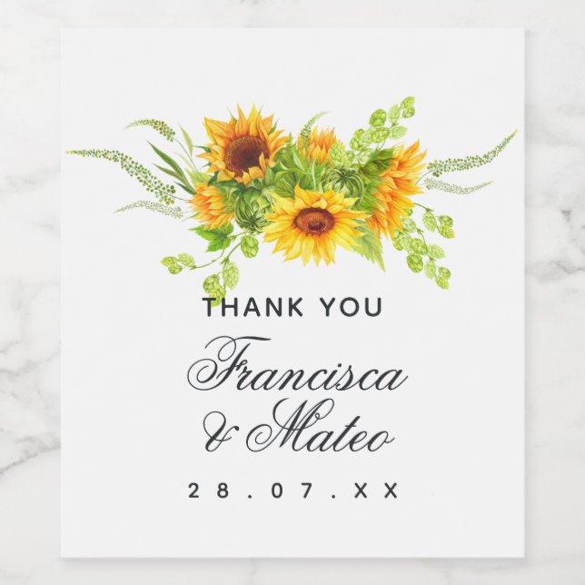 Mariage de tournesol Merci invité Étiquette de vin (Étiquettes simples)