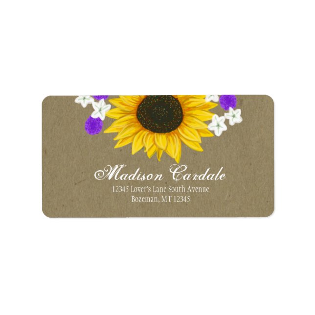 Mariage de tournesol rustique Étiquettes de adress (Devant)