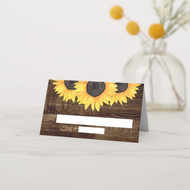 Mariage de tournesols Cartes de place Bois rustiqu (Devant)