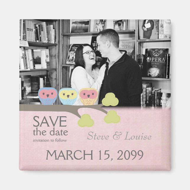 Mariage de trois hiboux Enregistrer la date Magnet (Devant)
