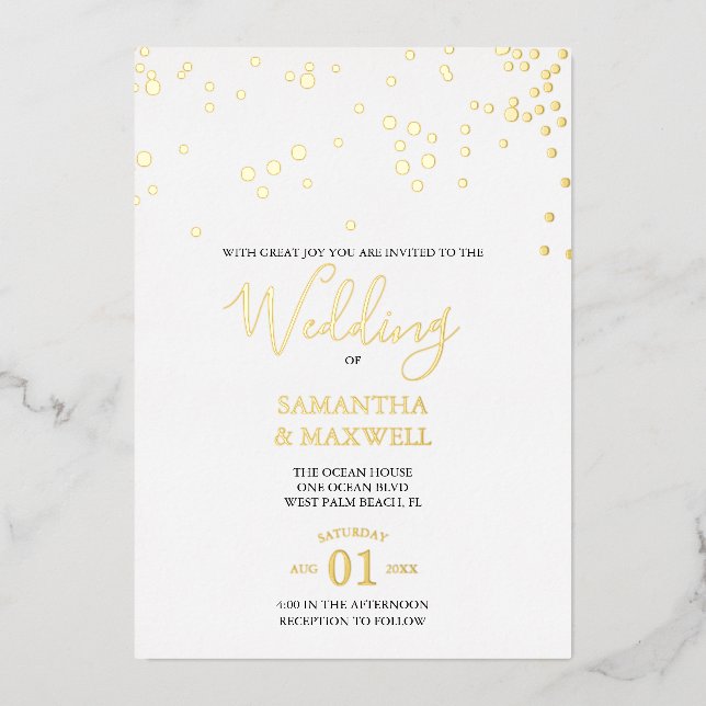 Mariage de typographie blanc Invitation Foil (Recto)