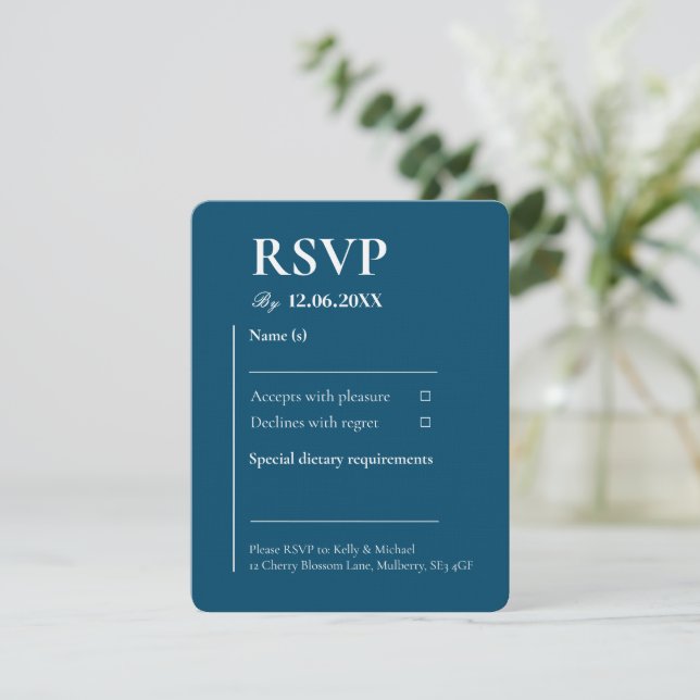 Mariage de typographie Turquoise RSVP Linen (Debout devant)