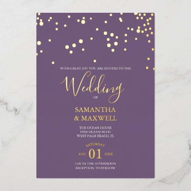 Mariage de typographie violet Invitation Foil (Recto)