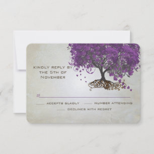 Mariage des feuilles de coeur violet RSVP