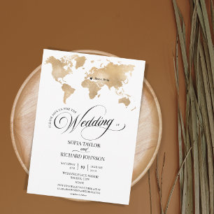 Mariage Destination Gold World Carte Typographie I