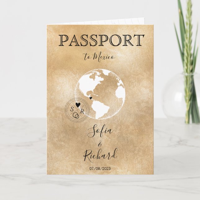 Mariage Destination Mexique Passport Gold Carte du (Devant)
