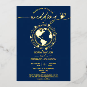 Mariage Destination Monde Carte Typographie Or Mar