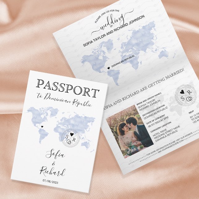Mariage Destination Passeport bleu Carte du monde  (Créateur téléchargé)