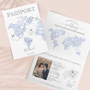 Mariage Destination Passeport bleu Carte du monde 