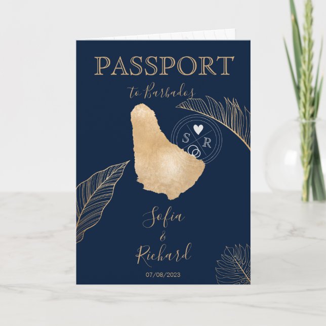 Mariage Destination Passport Carte du monde Barbad (Devant)
