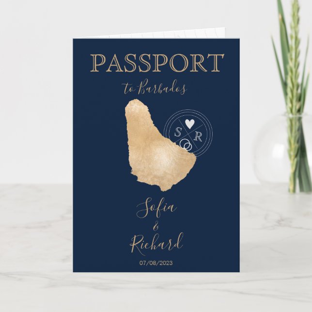 Mariage Destination Passport Carte du monde Barbad (Devant)