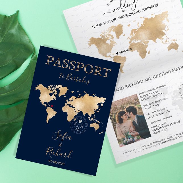 Mariage Destination Passport Carte du monde Barbad (Créateur téléchargé)