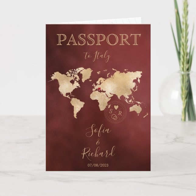 Mariage Destination Passport Carte du monde Bourgo (Devant)