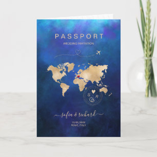 Mariage Destination Passport Carte du monde Marine