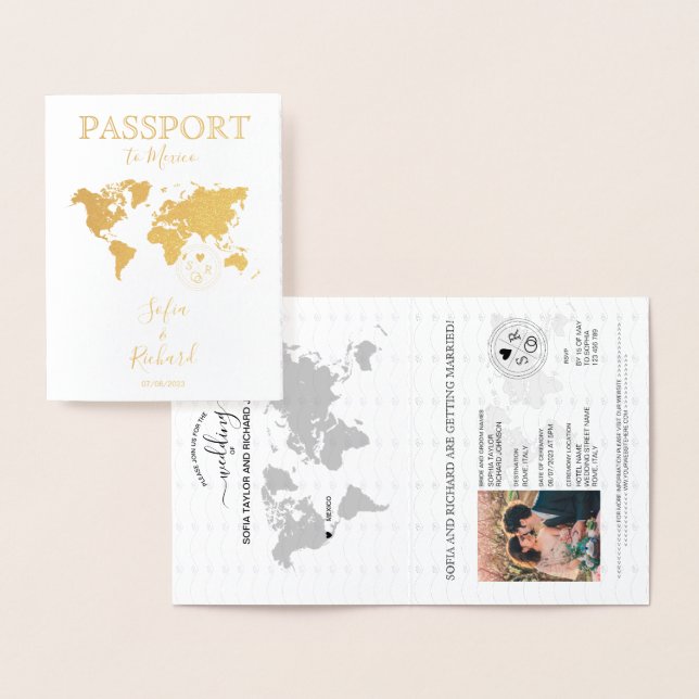 Mariage Destination Passport Carte du monde MEXICO (Affichage)