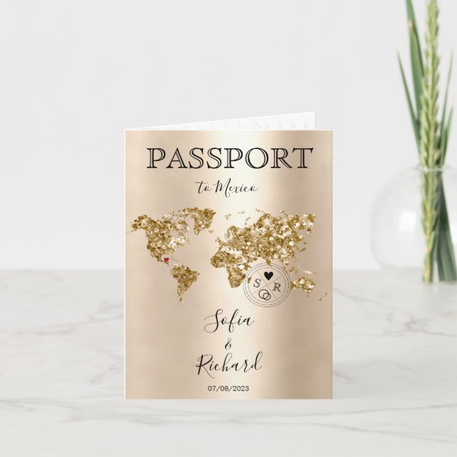 Mariage Destination Passport Carte du monde Mexiqu (Devant)