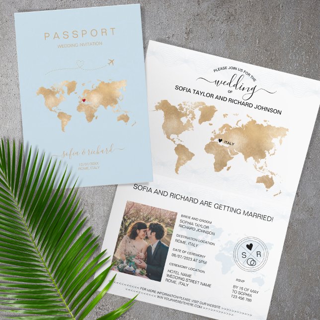 Mariage Destination Passport Carte du monde Modern (Créateur téléchargé)