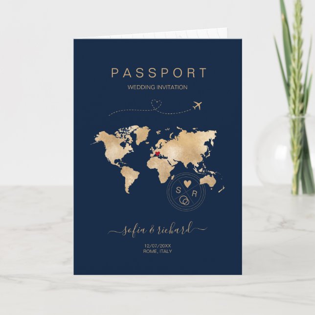 Mariage Destination Passport Carte du monde Modern (Devant)