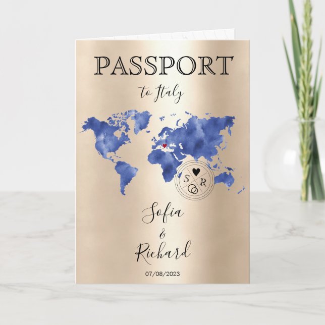 Mariage Destination Passport Gold Carte du monde B (Devant)