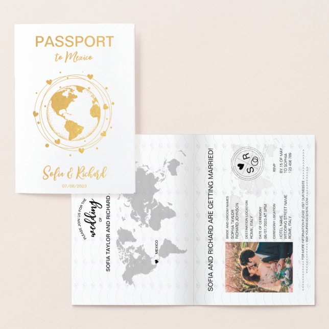 Mariage Destination Passport Gold Carte du monde C (Affichage)