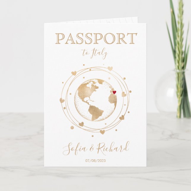 Mariage Destination Passport Gold Carte du monde C (Devant)