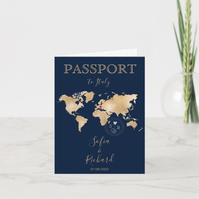 Mariage Destination Passport Gold Carte du monde Q (Devant)