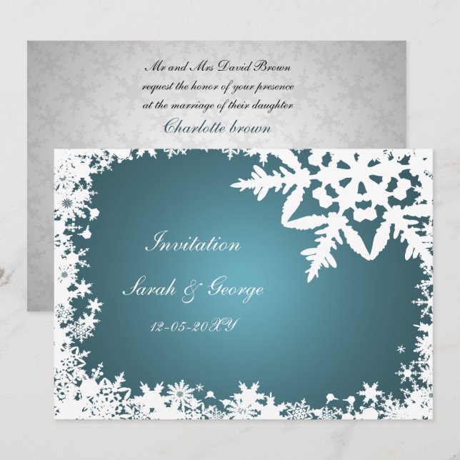 mariage d'hiver bleu cartes d'invitation (Devant / Derrière)
