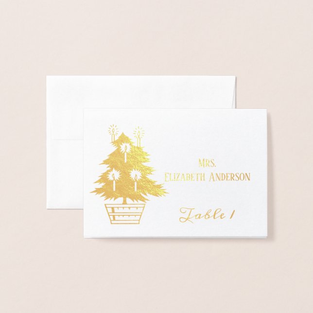 Mariage d'hiver Fête de Noël Arbre Carte Place (Devant avec enveloppe)
