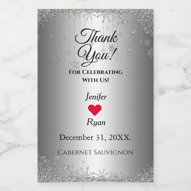 Mariage d'hiver Merci Vin Étiquette bouteille (Étiquettes simples)