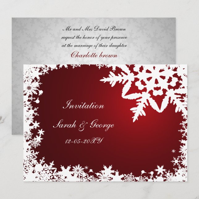 mariage d'hiver rouge Cartes d'invitation (Devant / Derrière)