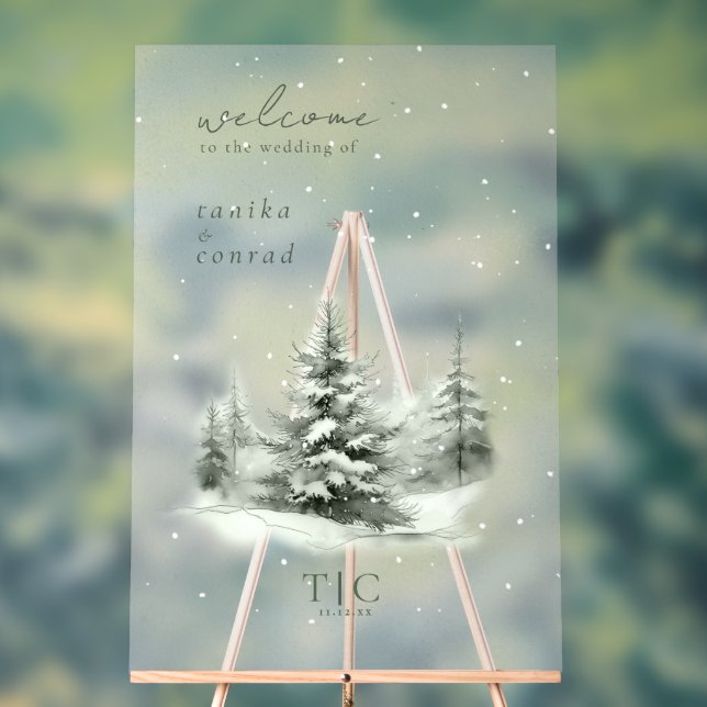 Mariage d'hiver rustique Bienvenue Forêt verte ID1 (Neutre)