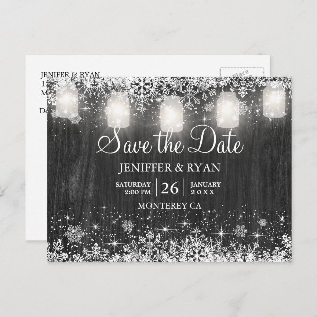 Mariage d'hiver rustique enregistrer la date carte (Devant / Derrière)