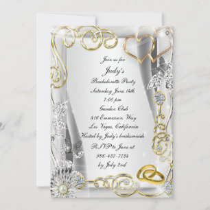 Mariage d'or Anneaux Coeur Bachelorette Invitation