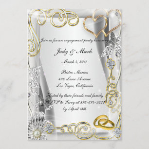 Mariage d'or Anneaux Coeurs Engagement Invitation
