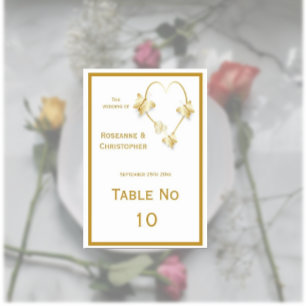 Mariage d'or Carte de table Papillons Coeur