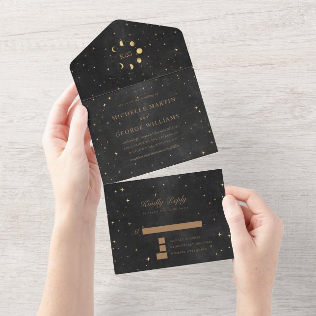 Mariage d'or céleste tout en une invitation (Déchirure)