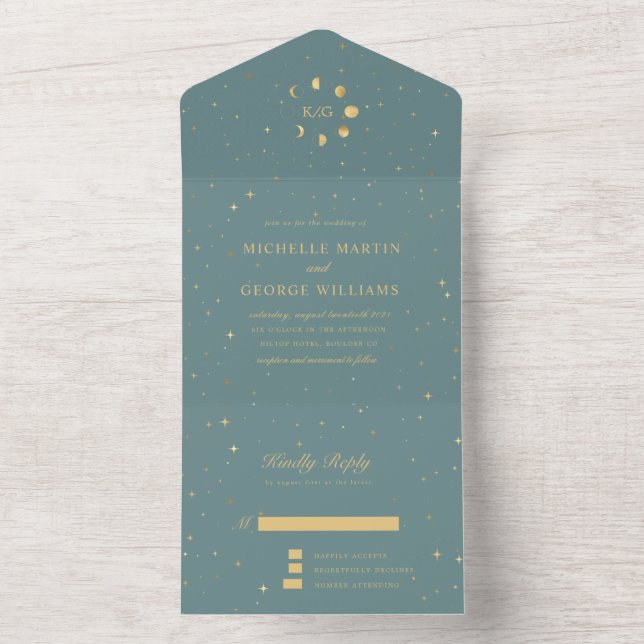 Mariage d'or céleste tout en une invitation (À l'intérieur)