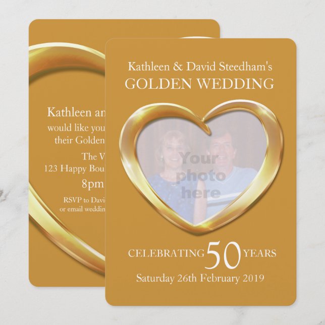 Mariage d'or photo de coeur 50 ans invitation de f (Devant / Derrière)