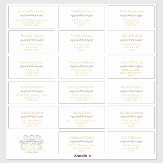 Mariage d'or simple feuille Étiquettes de adresse  (Feuille)