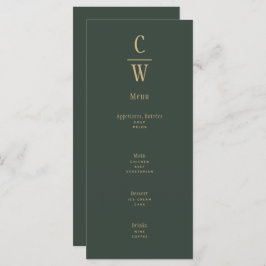 Mariage d'or vert olive moderne Monogramme Menu