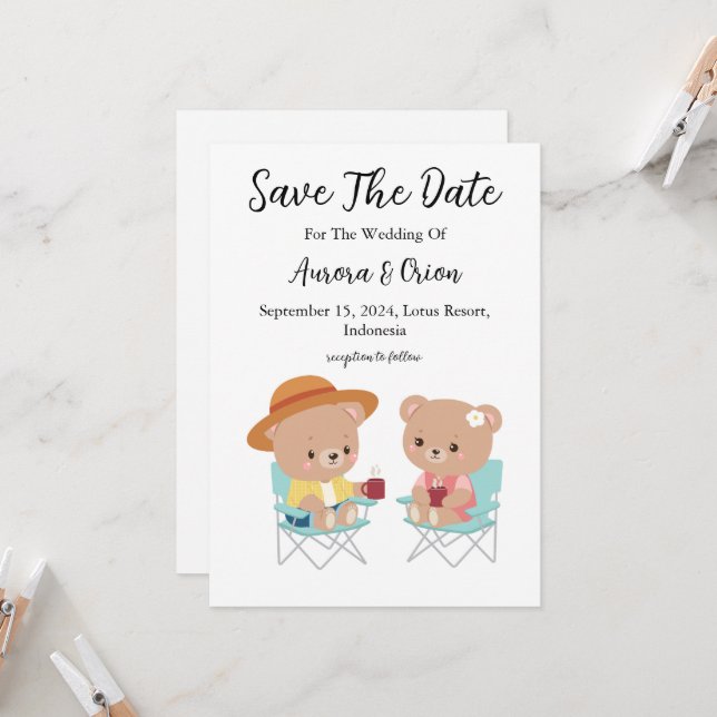 mariage du camping enregistrer les cartes de date (Devant/Arrière en situation)