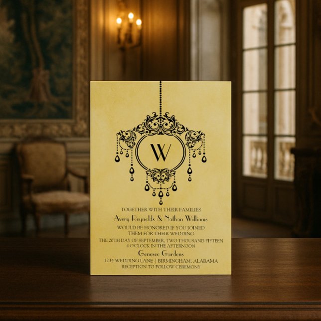 Mariage du lustre Vintage jaune Invitation (Yellow Vintage Chandelier Wedding Invite)