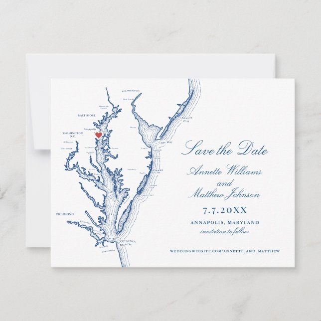 Mariage Élégant à Annapolis Maryland Carte Navy (Devant)